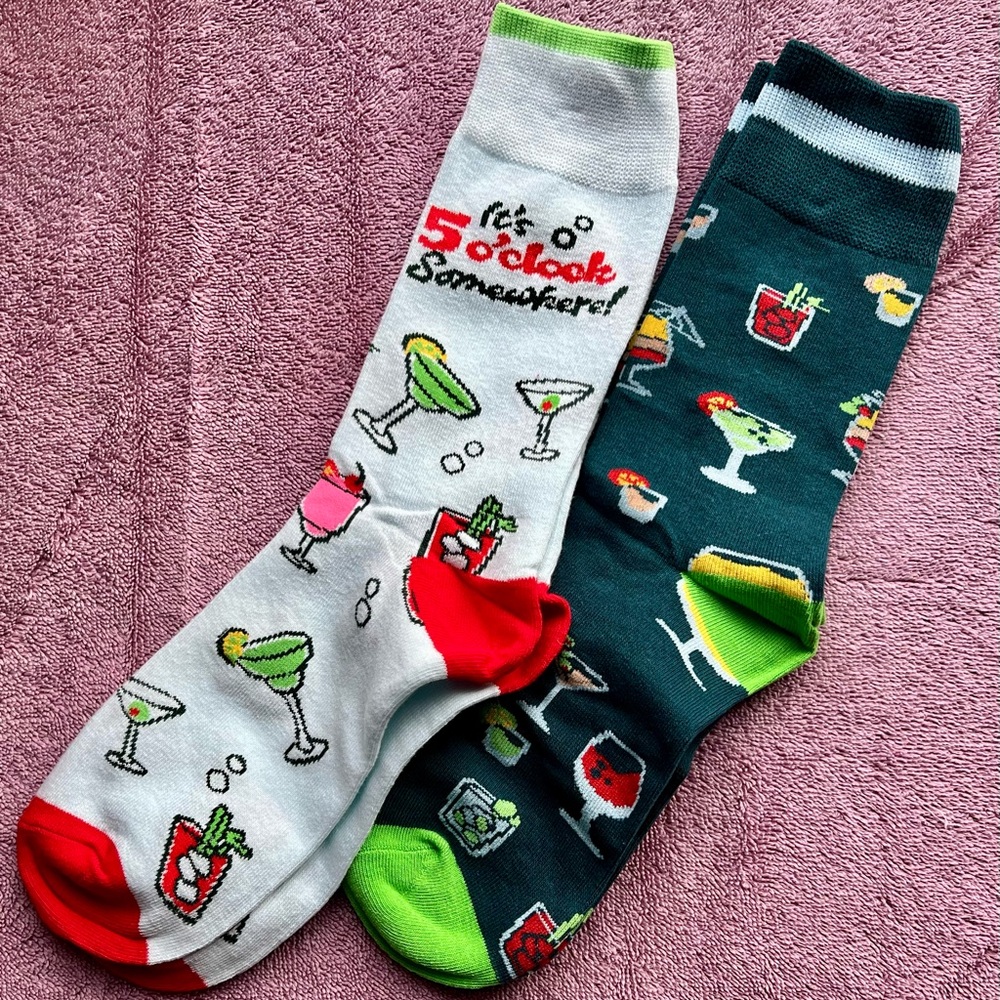 Fun Cocktail Print Socks 2 Pc Set